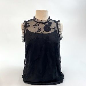Black Floral Laced/Sheer Layered Top or Blouse
